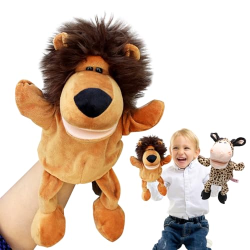 Yuragim Handpuppen für Kinder, Tier Handpuppen Spielzeug für Kinder, Plüschtiere Kinderhandpuppen mit Beweglicher Offener Mund für Geschichtenerzählen Unterricht Vorschule Geburtstagsgeschenke Löwe von Yuragim