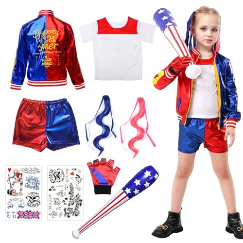 Yuragim Kostüm Kinder Karneval Cosplay Kostüme Kit mit Handschuhe Jacke T-Shirt Shorts Netzstrümpfe (120) von Yuragim