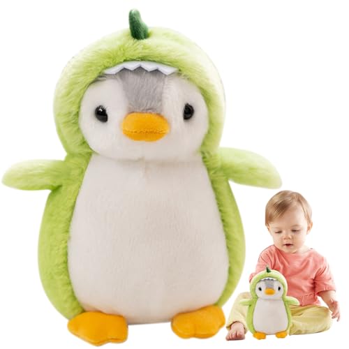 Yuragim Pinguin Kuscheltier Süß, Pinguin Stofftier Plüschtier Kuscheltier Plüschpuppen Pinguin Kissen Weihnachten Geburtstag Geschenk,Pudgy Penguin Plush für Mädchen (Grüner Dinosaurier Pinguin, 25cm) von Yuragim