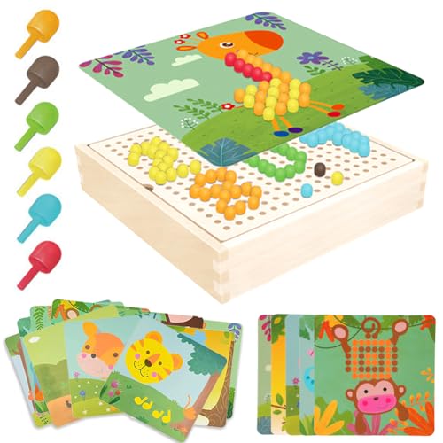 Yuragim Mosaik Steckspiel Spiele ab 2 3 4 5Jahre, Holz Steckspiel Montessori Spielzeug mit 240 Steckperlen 10 Karten Kreatives Pädagogisches Lernspielzeug Geburtstagsgeschenk für Kinder Mädchen Jungen von Yuragim