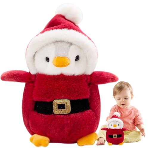 Yuragim Pinguin Kuscheltier Süß, Pinguin Stofftier Plüschtier Kuscheltier Plüschpuppen Pinguin Kissen Weihnachten Geschenk, Pudgy Penguin Plush für Mädchen (Rot Weihnachtsmann Pinguin, 25cm) von Yuragim