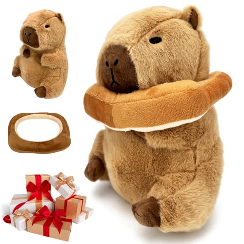 Yuragim Plüschtier Capybara Kuscheltier mit Brot, 30cm Stofftier Kawaii Capybara Plüsch Kissen Spielzeug,Capybara Plüschtier Weiche Stofftier Plüsch Puppe Geschenke zur Einschulung für Kinder Mädchen von Yuragim