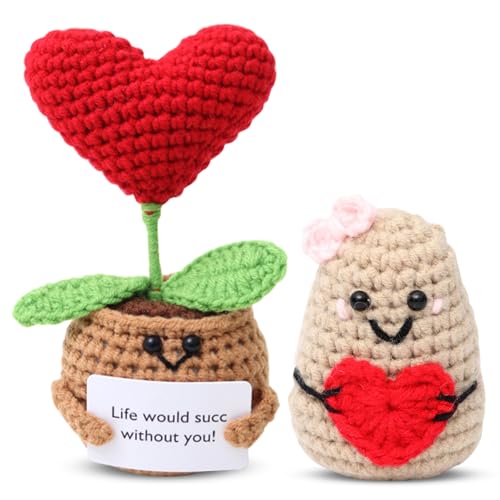 Yuragim Pocket Hug Positive Kartoffel, Lustige Positive Potato und Blumentöpfe, Gestrickte Herz Positive Kartoffel Glücksbringer Mutmacher Inspirierende Emotional Support Plant Geschenke für Frauen von Yuragim