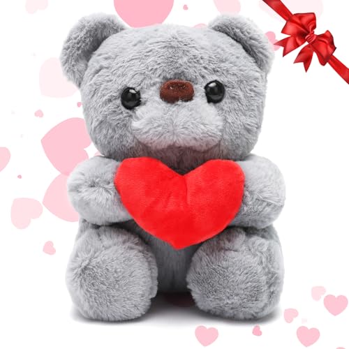 Yuragim Teddybär, Teddy Plüschbär mit Herz Rot 23 cm Plüsch-Bär, Stofftier Teddy Plüschtier Kuscheltier Teddybär Plüschteddy Kuscheltier Schmusetier Weihnachten Geschenke für Kinder Mädchen (Grau) von Yuragim