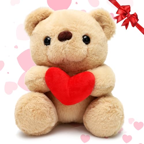 Yuragim Teddybär Valentinstag, Plüsch-Bär, Teddy Plüschbär mit Herz Rot 23 cm Teddybären Stofftier Spielzeug Dekozimmer Kissen, Plüschtier Kuscheltier Schmusetier Geschenke für Freundin Kinder Mädchen von Yuragim