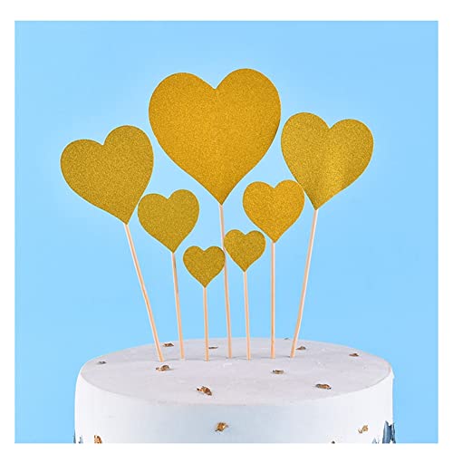 Yurosiay 10 Sätze Herzen Kuchen Topper Glitzer Cupcake Topper Herz Süßer Herz Dekoration Cocktail Sticks Herz Kuchen Topper Geburtstag Kuchen Topper für Party Hochzeit Kuchen Deko Gold von Yurosiay