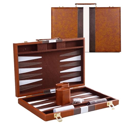 Backgammon, Backgammon Reise, Hochwertige Ledertasche für Backgammon mit Würfelbecher, 15 Zoll Tragbares Backgammon Koffer, Klassisches Brettspiel für Erwachsene Kinder von YushengTai