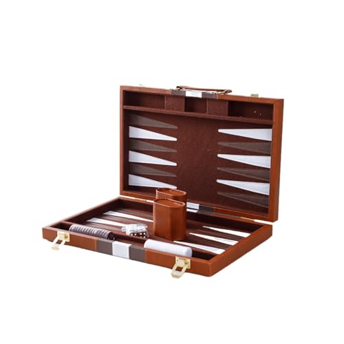 Backgammon, Backgammon Reise, Hochwertige Ledertasche für Backgammon mit Würfelbecher, 15 Zoll Tragbares Backgammon Koffer, Klassisches Brettspiel für Erwachsene Kinder von YushengTai