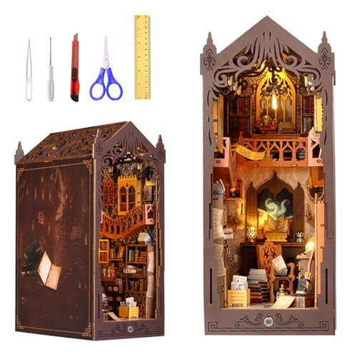 YushengTai Book Nook Kit, DIY Magische Welt Book Nook, Puppenhäuser Holz Miniatur Haus Kit, 3D Holzpuzzle Book Nook Kit Mit Led Lichtsensor für Jugendliche und Erwachsene Kreatives Geschenk von YushengTai