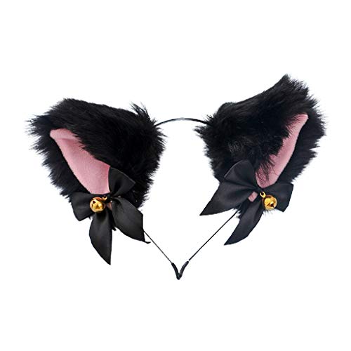 Yushu Cosplay Plüsch Katze Ohr Bell Stirnband, Frauen süße schöne Anime Stirnband, süße pelzige Plüsch Katzenohren Haarreif mit Schleife, kleine Glocken Kostüm von Yushu