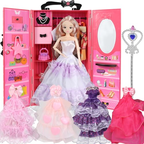 Yutoy Puppe Kleiderschrank Puppe und Kleidung für 11,5 Zoll Mädchen Puppen Dress Up Kit - Rot Schrank von Yutoy