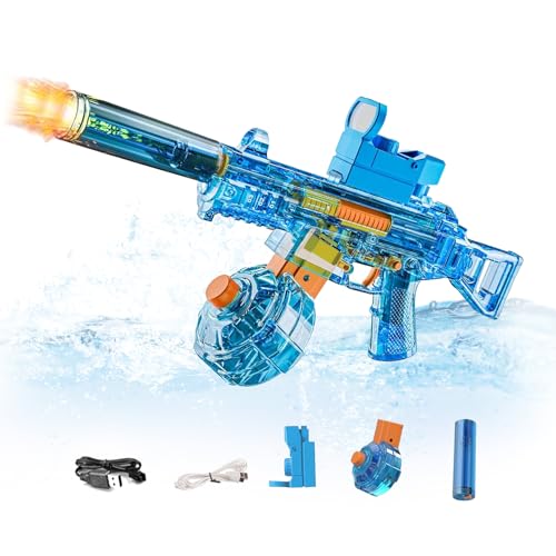 Elektrische Wasserpistole Mit Blitz Effekten, Automatische Hydroblaster Wasserpistole, Wiederaufladbarer Batterie Pistole, Für Kinder,Erwachsene Strandpool Wasserspaß Spielzeug (Blau) von YuuFcy