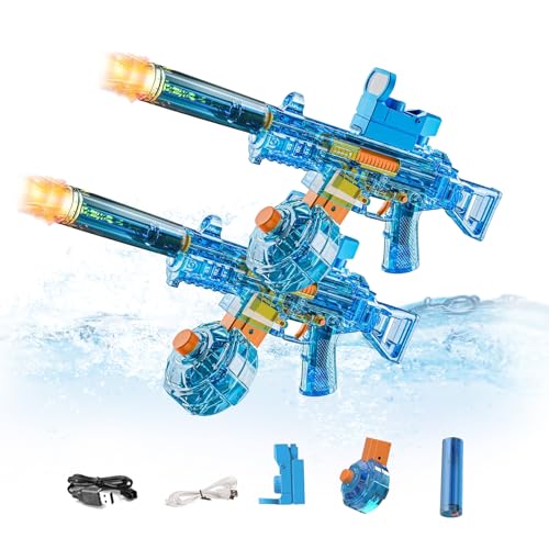 Elektrische Wasserpistole Mit Blitz Effekten, Automatische Hydroblaster Wasserpistole, Wiederaufladbarer Batterie Pistole, Für Kinder,Erwachsene Strandpool Wasserspaß Spielzeug (Blau*2) von YuuFcy