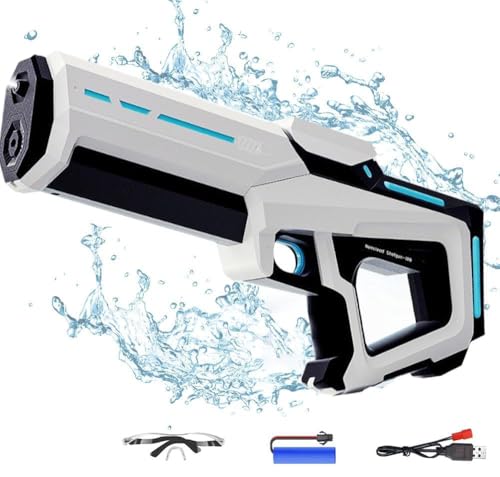 Wasserpistole Elektrisch,Elektrische Wasserpistole für Kinder und Erwachsene,2 in 1 Spritzpistole Wasser mit Großer Reichweite,Automatic Wasserspritzpistole Verfügbar für Pool,Garten,Strand (Weiß) von YuuFcy