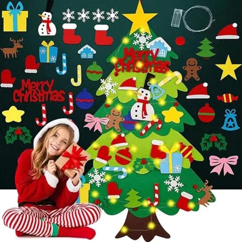 YuuFcy Felt Christmas Tree for Toddlers, Weihnachtsbaum, Felt Christmas Tree for Kids, DIY Filz Deko Weihnachtsbaum Für Kinder, Tannenbaum Zum Schmücken Mit Abnehmbaren Hängenden Ornamenten (1PC) von YuuFcy