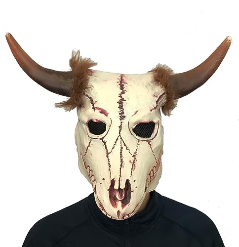 Gruselige Halloween-Masken mit Stierkopf für gruselige Partys, lustige und einzigartige Tierkostüm-Accessoires, Beige, L, Beige, L von Yuulibux