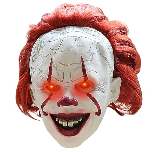 Halloween-Maske, leuchtende Penny-Weise-Maske von IT, Horror-Cosplay-Kostüm-Requisite mit Haaren, a1, L von Yuulibux