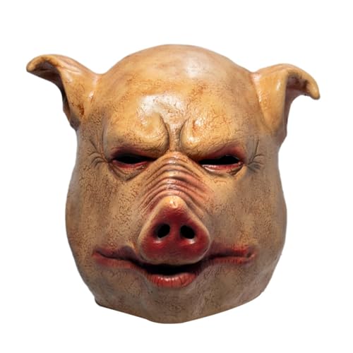 Halloween Realistische Schweinekopfmaske Tierkopfbedeckung Lustige Requisite, Beige, Groß von Yuulibux