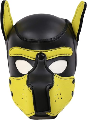 Halloween SM Cosplay Hund Vollkopf Welpenkappe Maske Neopren Gummi Welpenkappe Maske Erwachsene Gummi Tier Kopf Maske (Gelb, L) von Yuulibux