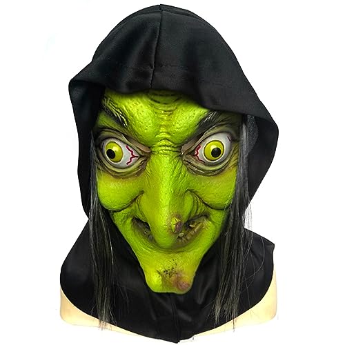 Halloween gruselige Hexenmaske Geisterhaus geheimes Zimmer Flucht verkleiden ganze Person Kopf, Dress Up Ball Charaktere Spielrequisiten, Grüne Hexenmaske, L von Yuulibux