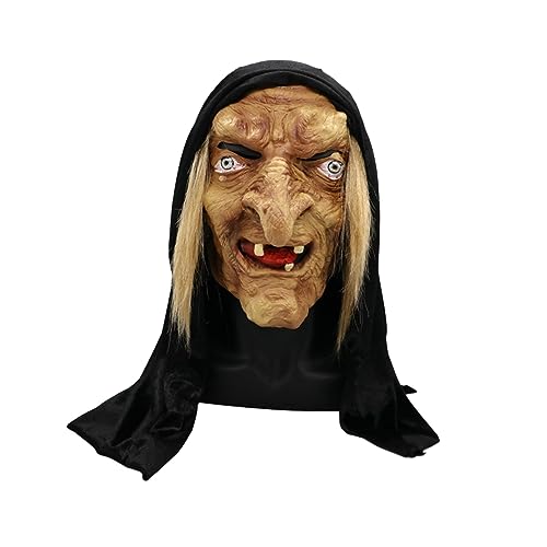 Horror Halloween Maske - Gruselige Hexe Kopfbedeckung für Spukalbträume - Realistische Alte Dame Kostüm Maske, Beige, L von Yuulibux