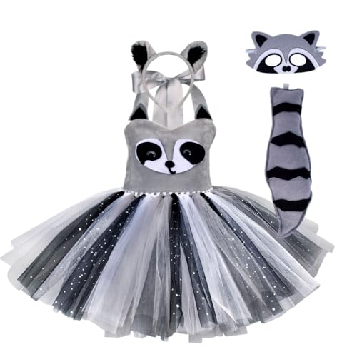 Süßes und lustiges Waschbär-Kostümkleid mit Schwanz-Requisite für Halloween, Cosplay, Bühnenauftritt, Schwarz, XXXL von Yuulibux