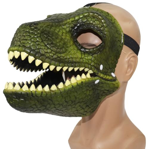 Terrify Your Friends with the Moving Jaw Halloween-Dinosaurier-Maske Unleash Your Inner Beast Terrifying Animal Mask (Grün) von Yuulibux