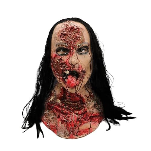 Weeping Woman Curse Movie Bleeding Horror Black Haired Ghost Mask Long Hair Scaring Mask Halloween Pullover Prop, A2, L von Yuulibux