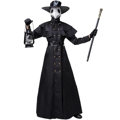 Yuulibux 9-teiliges Set, Pestdoktor, Rabe, Schnabelkostüm für Erwachsene, Männer und Frauen, Cosplay, Halloween, Filmaufführung, Kleid (XXXL) von Yuulibux