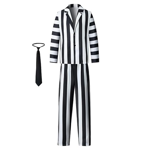 Yuulibux Beetlejuice 2 Kostüme - Schwarz-Weiß Gestreiftes Rollenspiel Halloween Kostüm für Cosplay und Kostümpartys, Schwarz, L von Yuulibux