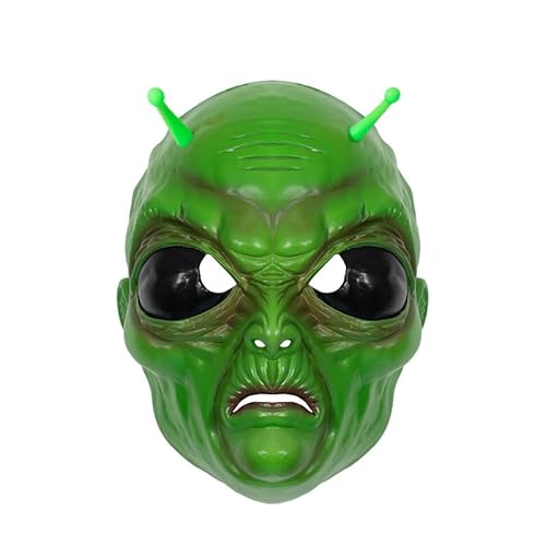 Yuulibux Betäuben Sie alle mit dieser grünen Alien-Cosplay-Maske für Halloween und Partys Kostümpartys jetzt! (mit Winkel) von Yuulibux