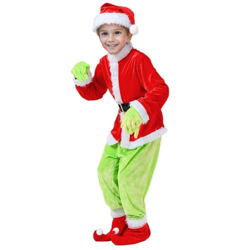 Yuulibux Deluxe grüner Weihnachtsmann-Anzug für Kinder, pelziges Monster, Cosplay-Anzug für Kinder – perfekt für Weihnachtsfeiern und festlichen Spaß (160 cm) von Yuulibux