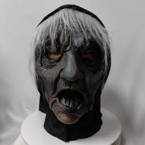 Yuulibux Gruselige dekorative Maske für Halloween Party - Weiße Haare Zunge Hexe Gruseliges Kostüm Cosplay von Yuulibux