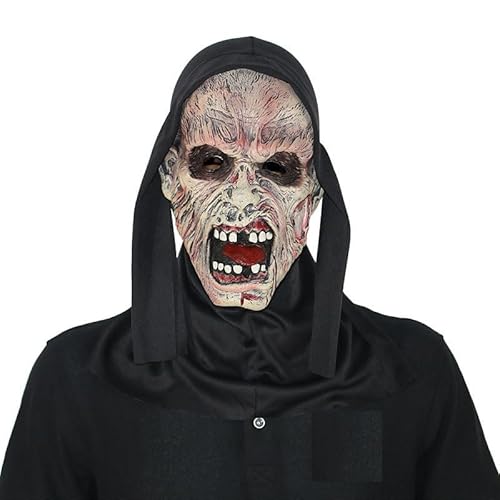 Yuulibux Halloween Gruselige Todesmaske Gesichtsmaske Elfenbein Haut Make-up Zubehör mit gruseligen Gesichtsausdruck und lustigem Kopfkostüm (B) von Yuulibux