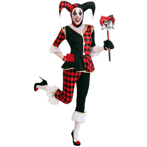 Yuulibux Halloween Horror Clown Kostüm Outfit für Damen und Herren Rot und Schwarz Kariert Fasching Party Kostüm, Rot/Ausflug, einfarbig (Getaway Solids), XL von Yuulibux