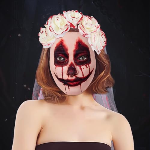 Yuulibux Halloween Kostüm Blutige Geist Braut Schleier Maske mit Blutspritzer für Frauen von Yuulibux