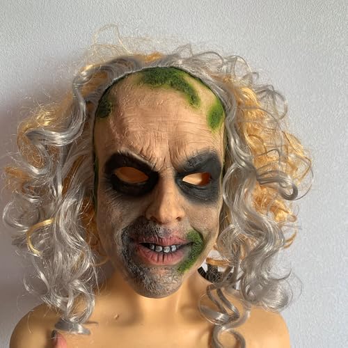 Yuulibux Horrifying Beetle Juice 2 Maske für gruseliges Halloween Kostüm mit dunklen Kreisen und gruseligem Look Halloween Kostüm von Yuulibux