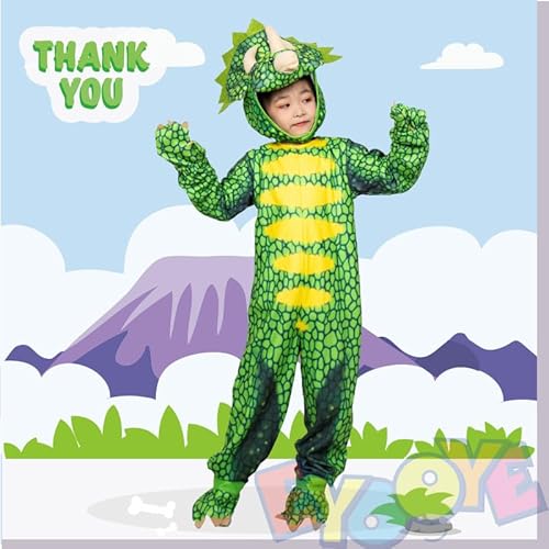 Yuulibux Kinder Dinosaurier Dress Up Kostüm mit Schwanz Halloween Cosplay Party Requisiten Triceratops 10-12Y von Yuulibux