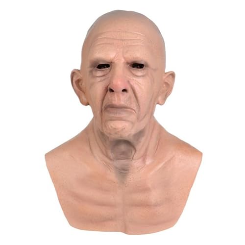 Yuulibux Lebensechte Maske für ältere Menschen mit grauem Haar und Bartmaske für Halloween, Weihnachten, Kostümparty (Glatzköpfiger alter Mann) von Yuulibux