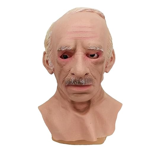 Yuulibux Lebensechte Maske für ältere Menschen mit grauem Haar und Bartmaske für Halloween, Weihnachten, Kostümparty (die Alte) von Yuulibux