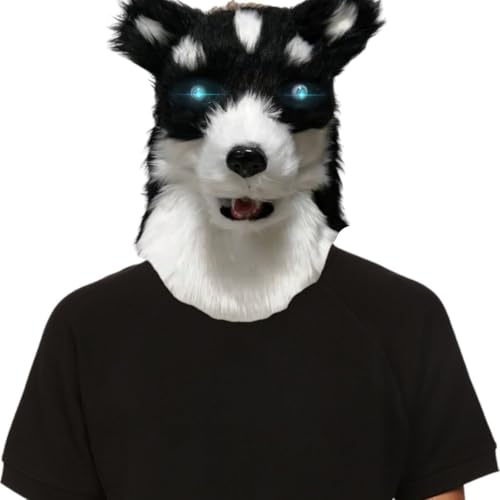 Yuulibux Realistische Mundbewegung Husky Hund Maske mit LED leuchtenden Augen - Lustige Halloween Party Prop Bar Party von Yuulibux