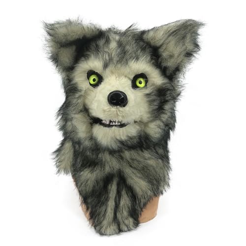 Yuulibux Realistische Pelztier-Mundmaske mit beweglichem grauen Wolfsmund für Halloween, Cosplay, Kostümparty von Yuulibux