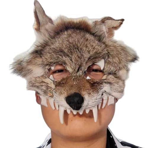 Yuulibux Realistische Plüsch-Coyote Kopfhaut Harz Wolf Skelett Kopf DIY Maske Hut für Halloween Cosplay Maskerade Kostüm Party von Yuulibux