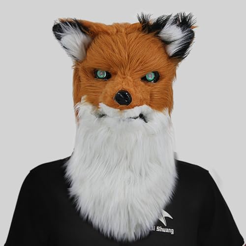 Yuulibux Realistische Tierkopfmaske mit beweglichem Mund – perfekt für Halloween und Kostümpartys, lustige Veranstaltungen (Fuchs) von Yuulibux