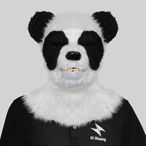 Yuulibux Realistische Tierkopfmaske mit beweglichem Mund – perfekt für Halloween und Kostümpartys, lustige Veranstaltungen (Panda) von Yuulibux