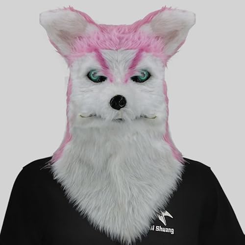 Yuulibux Realistische Tierkopfmaske mit beweglichem Mund – perfekt für Halloween und Kostümpartys, lustige Veranstaltungen (rosa Hund) von Yuulibux