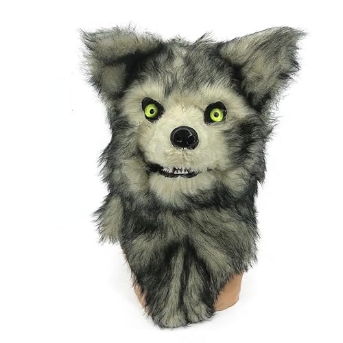 Yuulibux Realistischer beweglicher Mund Plüsch Schwarz Stier Tier Maske für Halloween Fuchs Maske Cosplay Halloween und Kostümpartys (Wolf) von Yuulibux