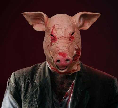 Yuulibux Schreckliche blutige Schweinekopfmaske Halloween Horror Kostüm Erwachsene Kopfbedeckung Gruselige Killermaske von Yuulibux