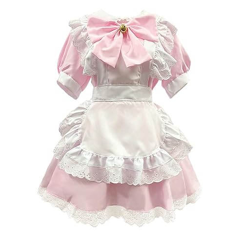 Yuulibux Sweet Love Lolita Cosplay Dienstmädchen-Outfit, Rosa, Anime-Rollenspiel-Kostüm (XL) von Yuulibux