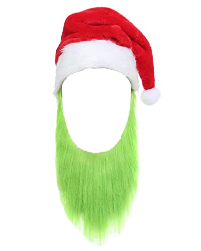 Yuulibux Weihnachtsfeier grünes Fell Monster Stirnband, Bart, Hut und Handschuhe für Kinder und Erwachsene (Bartmütze) von Yuulibux